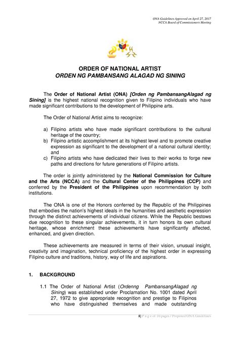Order of National Artist Guidelines .